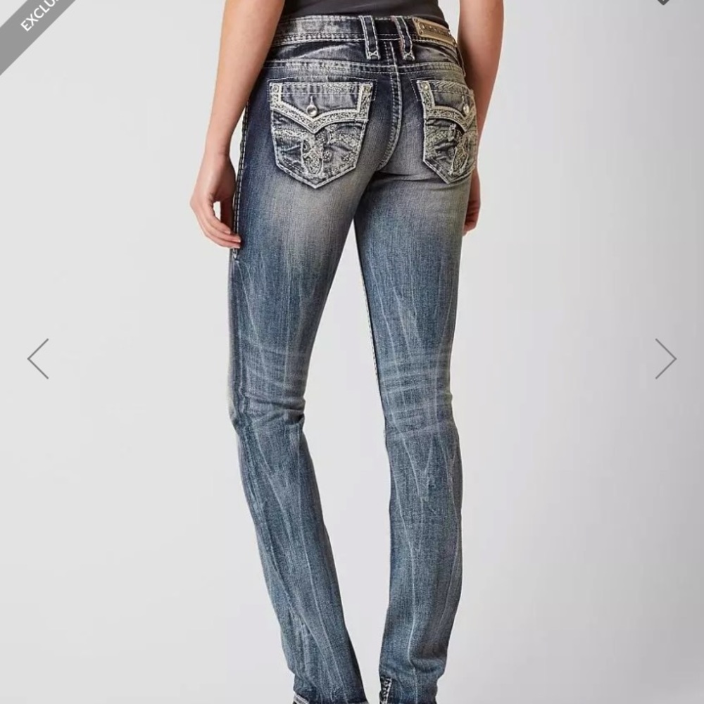 Womens Rock Revival bejeweled blue straight jeans size 27